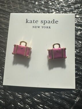 Kate Spade New York Pink Handbag Purse Stud Earrings Gold Tone